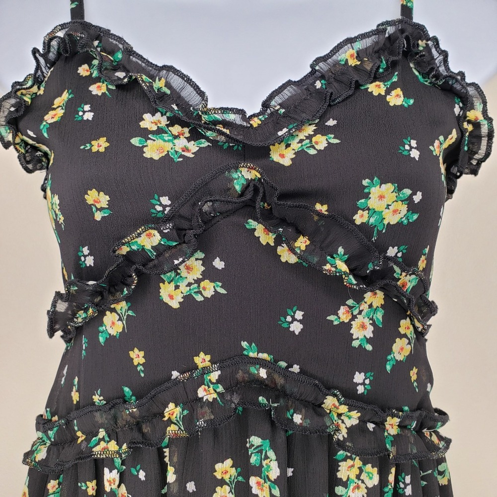 Y2K‎ Style Babydoll Strappy Dress Sz XS Dark Floral  Fairy Grunge Whimsigoth